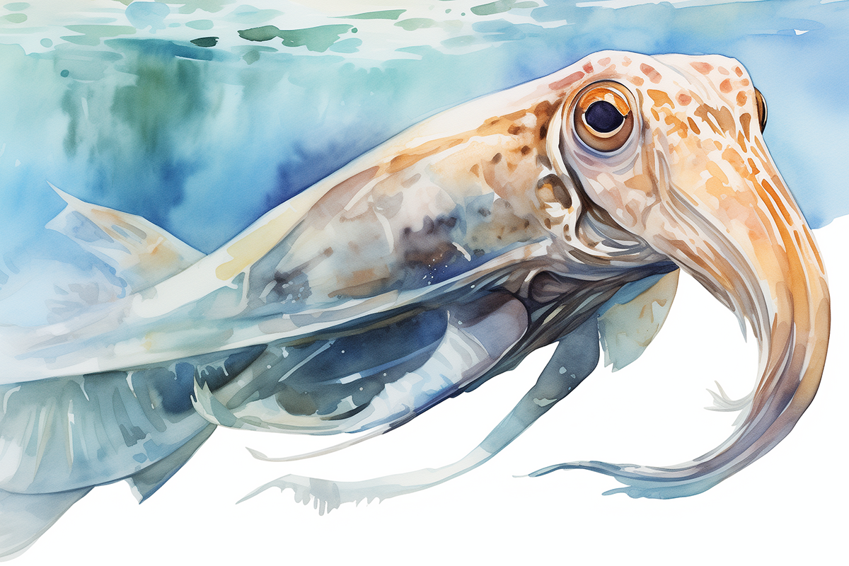 cuttlefish watercolor painting